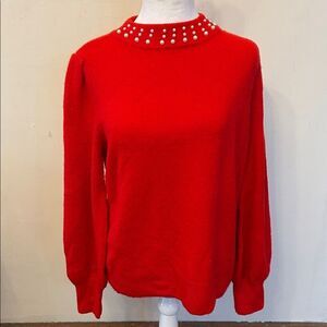 CeCe red faux pearl long sleeve mock neck sweater Size M EUC